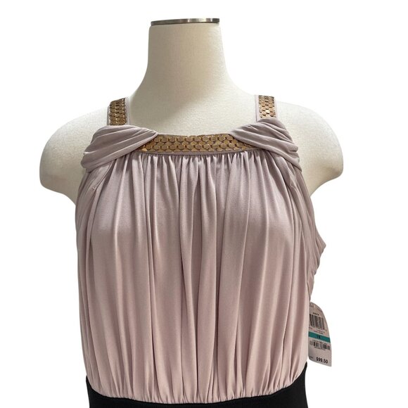 Thalia Sodi Bogota Dress Size 16 Taupe Combo Beaded Halter Colorblock Midi NWT - Picture 5 of 14